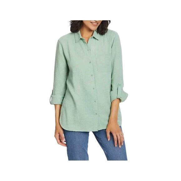 Anne Klein Women's Sage Green Cotton Gauze Button Down Shirt NEW NWOT - Picture 1 of 12